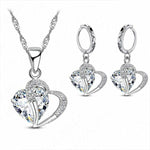 Luxury Women 925 Sterling Silver Cubic Zircon Heart Necklace Pendant Earrings Sets