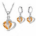 Luxury Women 925 Sterling Silver Cubic Zircon Heart Necklace Pendant Earrings Sets