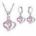 Luxury Women 925 Sterling Silver Cubic Zircon Heart Necklace Pendant Earrings Sets