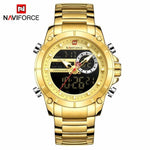 Men Sports Wrist Watch Gold Waterproof Dual Display Male Clock Watches