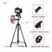 Extendable Phone Camera Tripod Stand with Bluetooth Selfie Ring Light & Phone Holder Bracket