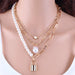Fashion 2 Layers Pearls Geometric Pendants Necklaces Women Designer Gold Jewelry