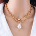 Fashion 2 Layers Pearls Geometric Pendants Necklaces Women Designer Gold Jewelry