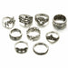 9pcs/set Boho Midi Finger Rings Set Women Punk Sliver Knuckle Rings Jewelry