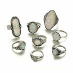 8pcs/Set Vintage Antique Silver Rings Sets Opal Stone Women Bohemian Jewelry