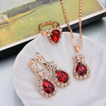Rhinestone Crystal Jewelry Set Earrings Ring Pendant Necklace Wedding Jewelry Set