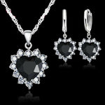 Sterling Silver Jewelry Set Women Heart CZ Stone Pendants Necklaces Earrings Set