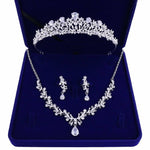 Crystal Leaf Bridal Jewelry Sets Rhinestone Crown Tiaras Necklace Earrings Set