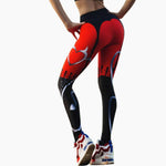 Heart Print Leggings Women Red Black Patchwork Sporting Fitness Yoga Pants
