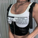 White Black Punk Print Crop Tops Women's Tank Tops Wild Casual Leather Tees
