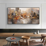 Abstract City Building Boat Scenery Picture Oil Painting Wall Art Home Decor