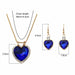 Luxury Gold Romantic Crystal Heart Shape Chain Pendant Necklace Earrings Jewelry Set