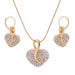 Luxury Gold Romantic Crystal Heart Shape Chain Pendant Necklace Earrings Jewelry Set