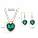 Luxury Gold Romantic Crystal Heart Shape Chain Pendant Necklace Earrings Jewelry Set