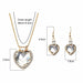 Luxury Gold Romantic Crystal Heart Shape Chain Pendant Necklace Earrings Jewelry Set