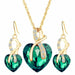 Luxury Gold Romantic Crystal Heart Shape Chain Pendant Necklace Earrings Jewelry Set