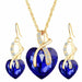 Luxury Gold Romantic Crystal Heart Shape Chain Pendant Necklace Earrings Jewelry Set