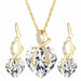 Luxury Gold Romantic Crystal Heart Shape Chain Pendant Necklace Earrings Jewelry Set