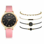 Women 5pcs Quartz Wristwatch Leather Strap Ladies Bracelet Luxury Watch