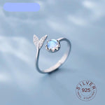Sterling Silver Cute Tail Moonstone Adjustable Ring Women Fashion Jewelry