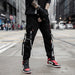 Men Hip Hop Black Cargo Pants Joggers Sweatpants Overalls Men Ribbons Streetwear