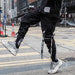 Men Hip Hop Black Cargo Pants Joggers Sweatpants Overalls Men Ribbons Streetwear