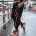 Men Hip Hop Black Cargo Pants Joggers Sweatpants Overalls Men Ribbons Streetwear