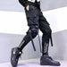 Men Hip Hop Black Cargo Pants Joggers Sweatpants Overalls Men Ribbons Streetwear