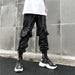 Men Hip Hop Black Cargo Pants Joggers Sweatpants Overalls Men Ribbons Streetwear