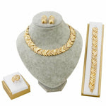 Gold Wedding Jewelry Set Crystal Necklace Bracelet Earrings Ring Women Fashion Jewelry