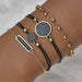 5pcs Set Top Style Fashion Women's Luxury Leather Band Wristwatch