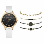 5pcs Set Top Style Fashion Women's Luxury Leather Band Wristwatch