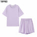 Women Short Tracksuits Two Pieces Set Leisure Outfits Oversized Cotton T-shirts High Waist Shorts