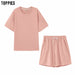 Women Short Tracksuits Two Pieces Set Leisure Outfits Oversized Cotton T-shirts High Waist Shorts