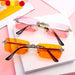 Rimless Diamond Sunglasses Women Rectangle Crystal Vintage Rhinestone Glasses Eyewear