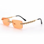 Rimless Diamond Sunglasses Women Rectangle Crystal Vintage Rhinestone Glasses Eyewear