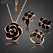 Fashion Rose Flower Enamel Jewelry Set Black Painting Pendant Earrings Ring Jewelry Sets