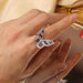 High-Grade Copper Inlaid Zircon Butterfly Ring Luxury Shiny Women Cocktail Ring