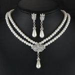 Pearl Crystal Collarbone Necklace Earrings Set Elegant Fashion Jewelry Set