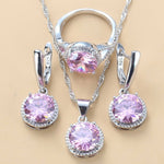 Sterling Silver Women Wedding Jewelry Sets Zircon Dangle Earrings Necklace Ring 3 Piece Set