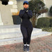 Turtleneck Skinny Casual Jumpsuit Women Long Sleeve Front Zipper Fitness Overalls