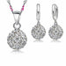Sterling Silver Bridal Jewelry Sets Women's Crystal Disco Ball Necklace Earrings Set