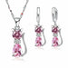 925 Sterling Silver  Cubic Zirconia Cat Kitty Necklace Pendant Earrings Jewelry Set