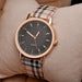 Luxury Fashion Quartz Ladies Watch Plaid Clock Rose Gold Dial Casual Wristwatch
