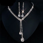 Water Drop Pendant Rhinestone Crystal Silver Plated Necklace Earrings Wedding Jewelry Set
