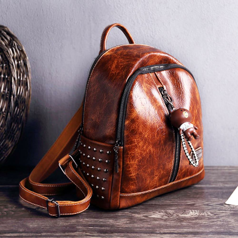 backpacks leather look Women Fashion Backpacks Designer PU Leather Shoulder Travel Bags Brown