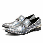 Genuine Leather Men's Flats Men Shinny Silver Glitter Shoes Prom & Party Male Loafers