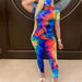 Tie-Dye Two Piece Set Women Casual Sportswear Sweat Suit Short Sleeve Top and Shorts Set