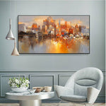 Beautiful City Building Boat Poster Abstract Oil Painting Wall Art Home Decoration