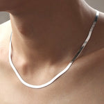 925 Sterling Silver Flat Chain Necklace Women Trendy Jewelry